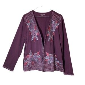 Soft Surroundings Womens Jacket M Purple Embroidered Beaded Artsy Boho Chic